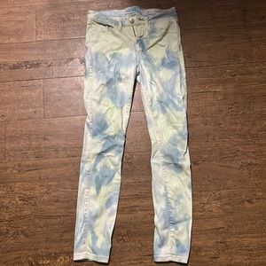 Guess Brittney Skinny Ankle Blue and Green Tie Dyed Jeans